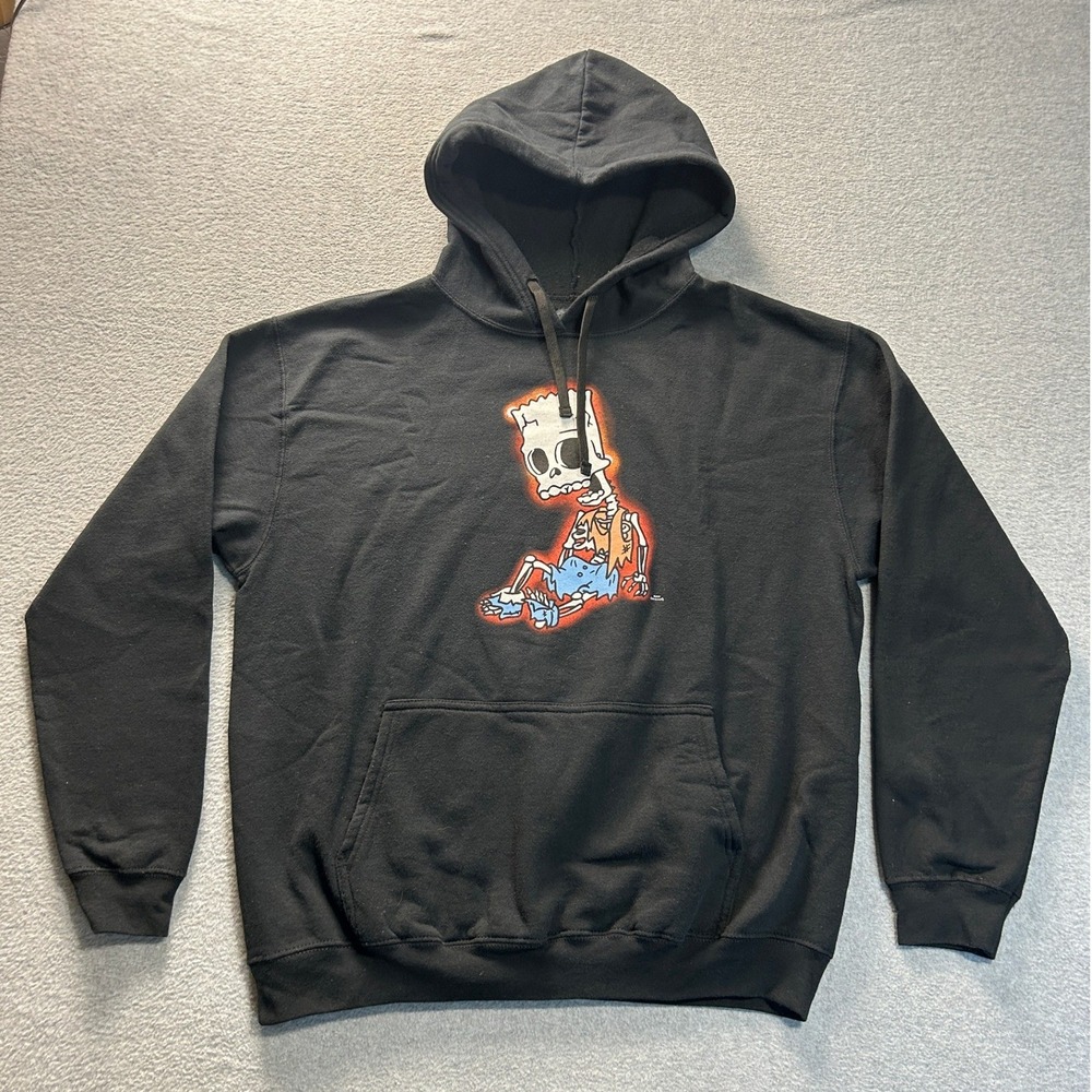 The Simpsons Bart Simpson Pullover Hoodie Mens Large Black Y2K Streetwear